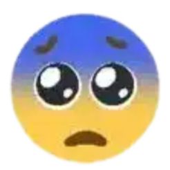 Worried face emoji with the eyes from the pleading face emoji with the colors looking like the Ukrainian flag