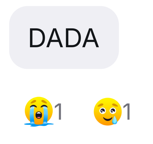 A chat message in a Zoom meeting that says "DADA" with a crying and a smiling with tears emoji.