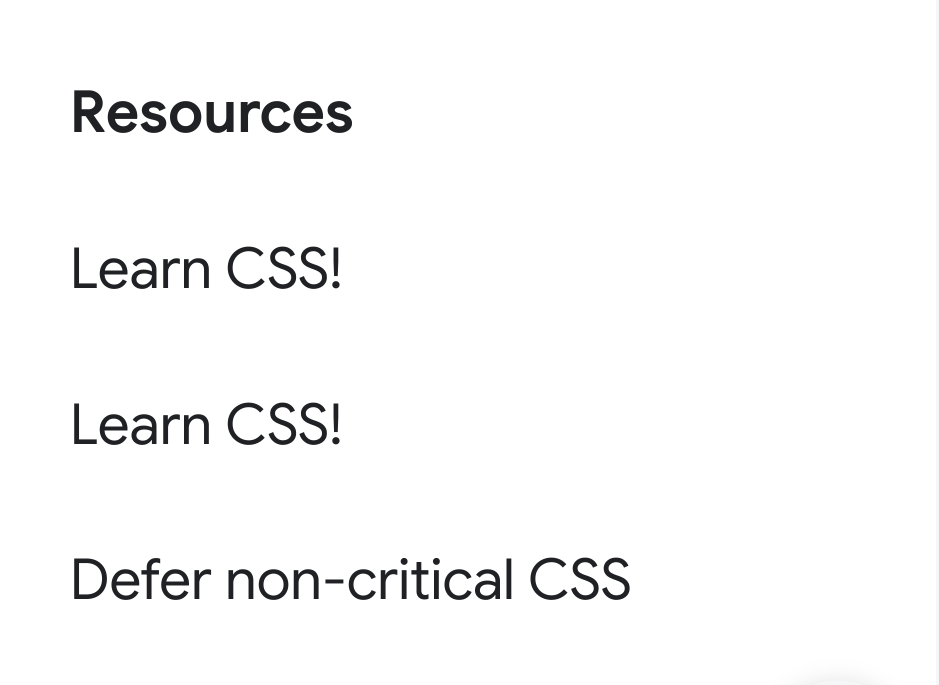 Resources
Learn CSS!
Learn CSS!
Defer non-critical CSS